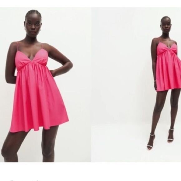 Reformation Amara Mini Cotton Dress Flambe Pink Large NEW $180 - Picture 6 of 6